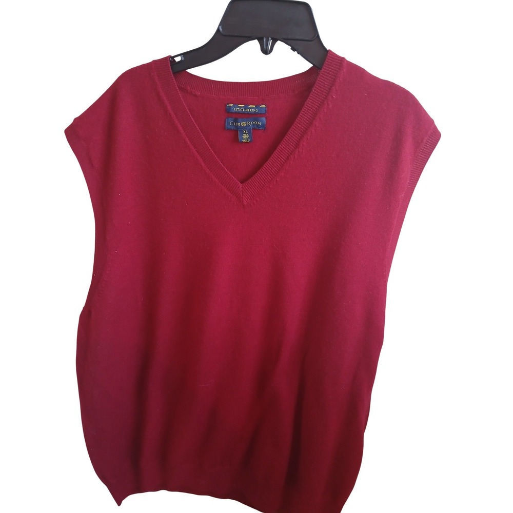 Club Room Estate Merino Men's womens Red‎ V-Neck Sleeveless Sweater Vest XL
